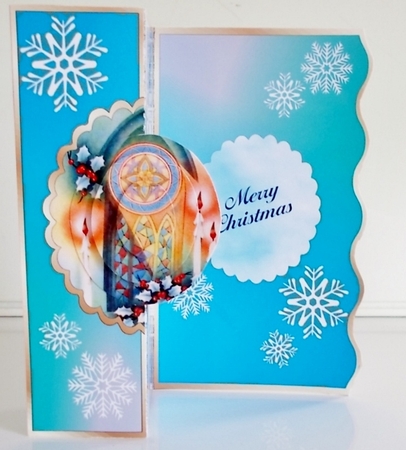 Church Candles & Snowflakes - Scalloped Foldback Card by Pam Stubley