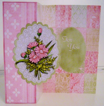 Patchwork Pink Asters - Foldback Card with Decoupage by Pam Stubley