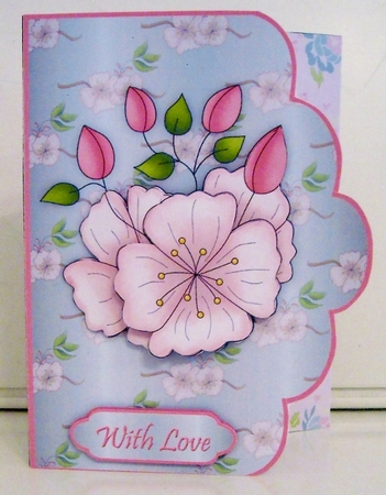 Beautiful Cherry Blossom Scallop Edged Card Front by Pam Stubley