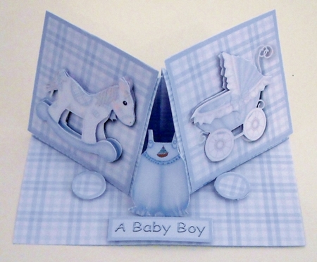 New Baby Boy Double Twisted Easel Card with Stand Up Element by Pam Stubley