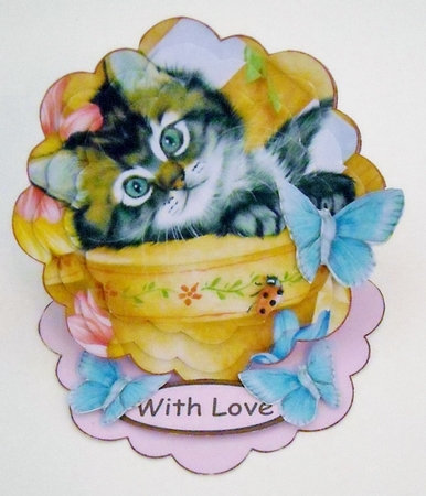 Kitty in a Flowerpot Flower Shaped Easel Card Kit by Pam Stubley