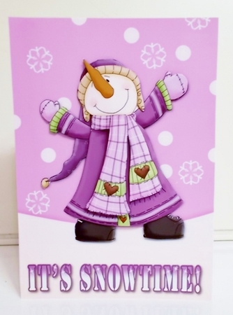 Celebrating Snowman Decoupage Card Front - Mauve by Pam Stubley