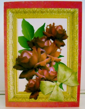 Beautiful Cerise Rose with Gold Frame and Bow by Pam Stubley