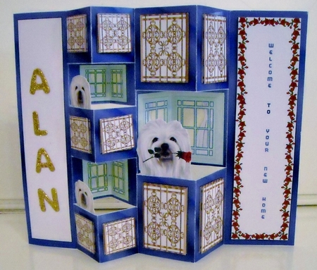 Puppy Dogs Balcony Windows Blue Concertina Card Kit by Pam Stubley