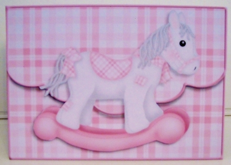 Little Pink Rocking Horse Age 3 Fancy Faux Envelope Card by Pam Stubley