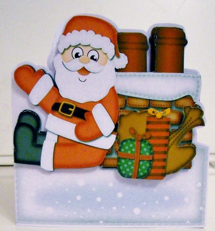 3D Xmas Rooftop Santa Shaped Card with Decoupage by Pam Stubley