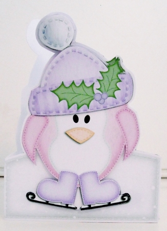 3D Xmas Skating Penguin Shaped Card with Decoupage by Pam Stubley
