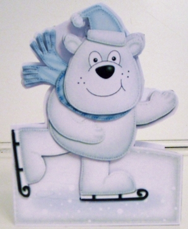 3D Xmas Skating Polar Bear Shaped Card with Decoupage by Pam Stubley