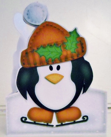 3D Xmas Skating Penguin Shaped Card with Decoupage by Pam Stubley