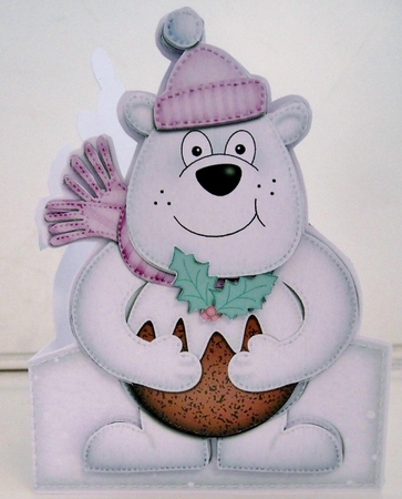 3D Xmas Polar Bears Pudding Shaped Card with Decoupage by Pam Stubley