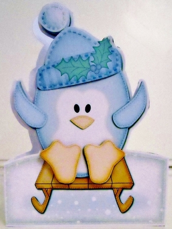 3D Xmas Sledging Penguin Shaped Card with Decoupage by Pam Stubley