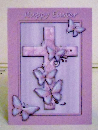 Butterflies and Cross Easter Card Pink by Pam Stubley