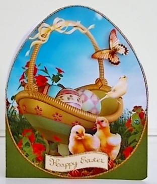 Chicks and Basket Easter Egg Shaped Card by Pam Stubley