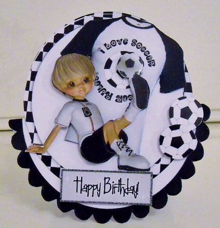 Boy Playing Footie with T Shirt Rocker Card by Pam Stubley