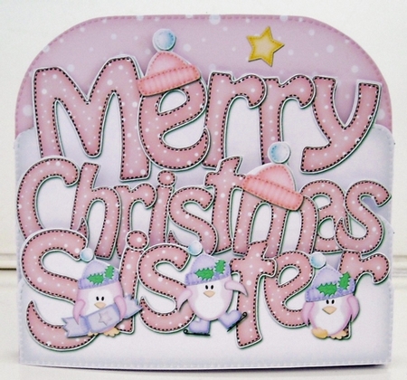 Christmas Sister Penguins Pop Out Xmas Word Card by Pam Stubley