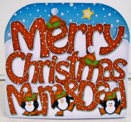 Christmas Mum & Dad Penguins Pop Out Xmas Word Card by Pam Stubley