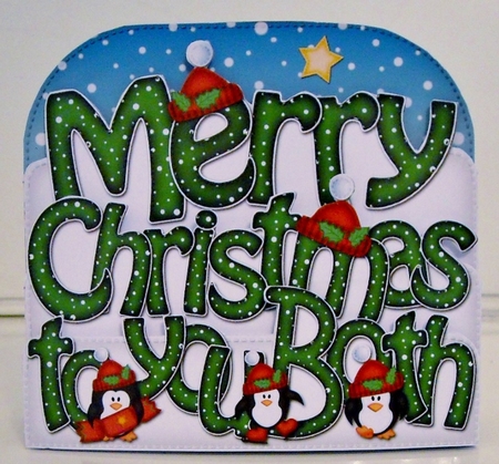 Merry Christmas to You Both Penguins Pop Out Xmas Word Card by Pam Stubley