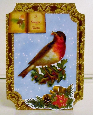 The First Robin Vintage Christmas Pyramage Shaped Card by Pam Stubley