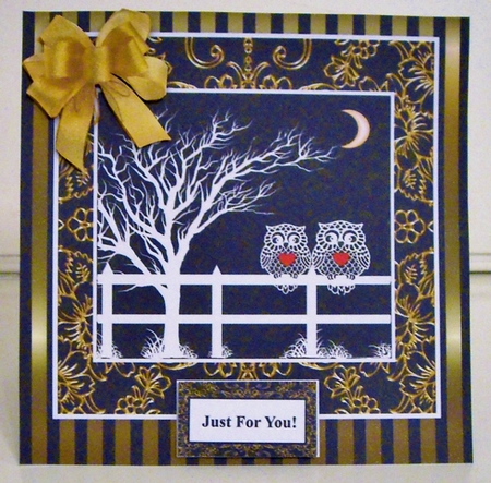 Valentine Owls - 8 x 8 Black Gold Men & Women Card Toppers by Pam Stubley