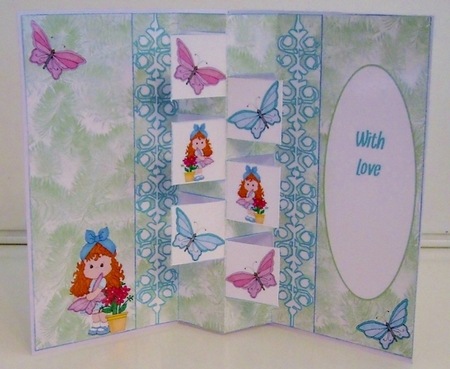 Internal Pop Out 6 Card - Butterfly Girl with Flowerpot by Pam Stubley