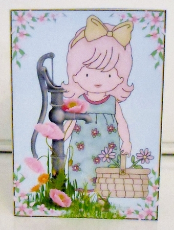 Internal Pop Out 6 Card - Girl at Waterpump by Pam Stubley