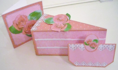 3D Elegant Roses Cake Slice Treat Box Gift Set Mini Kit by Pam Stubley