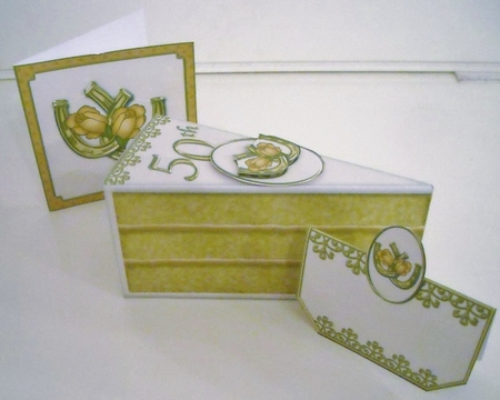 3D Golden Wedding Cake Slice Treat Box Gift Set Mini Kit by Pam Stubley