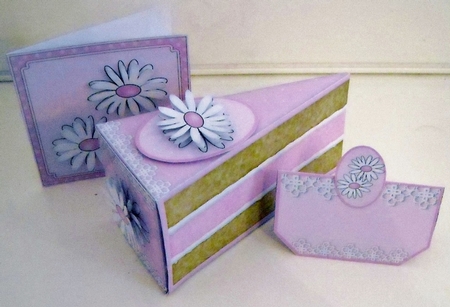 3D Pretty Daisy Cake Slice Treat Box Gift Set Mini Kit by Pam Stubley