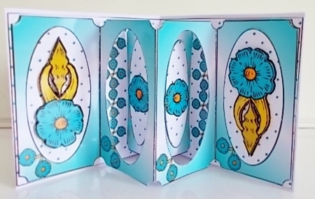 Blue Flowers - Double Aperture Pop Out Card by Pam Stubley