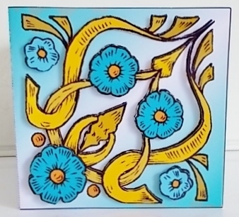 Blue Flowers - Double Aperture Pop Out Card by Pam Stubley