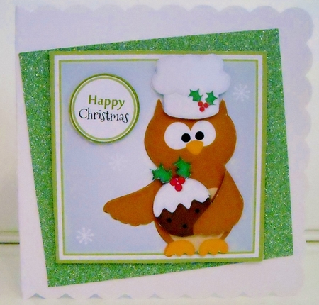 Owl with Christmas Pudding Topper by Pam Stubley