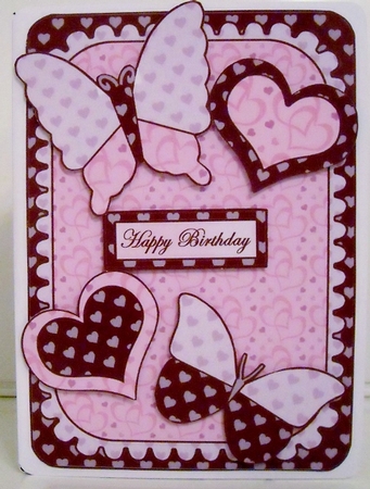 Double Pop-out Butterfly - Burgundy and Lilac Hearts by Pam Stubley