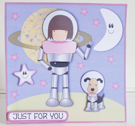 Space Girl and Dog 8x8 Quick Card by Pam Stubley