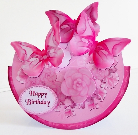 Pink Flowers and Butterflies Rocker Card by Pam Stubley