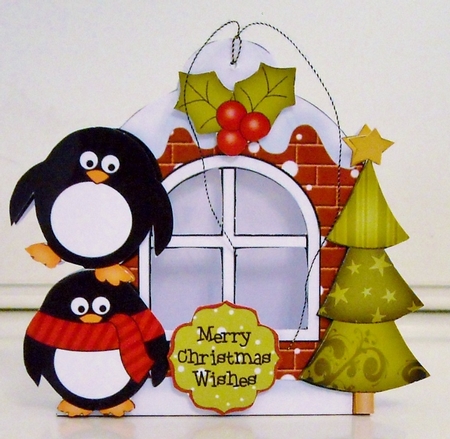 3D Penguins Xmas Window Treat Holder Christmas Decoration by Pam Stubley