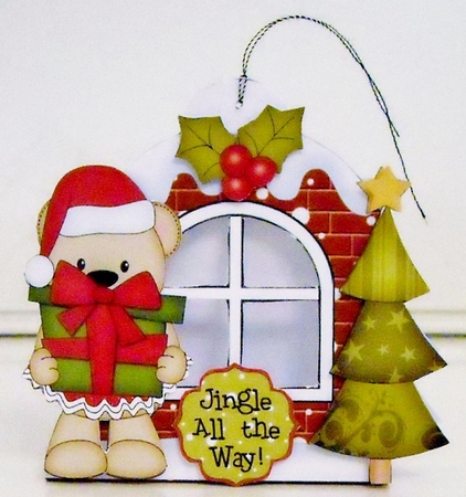 3D Teddy Tess Xmas Window Treat Holder Christmas Decoration by Pam Stubley