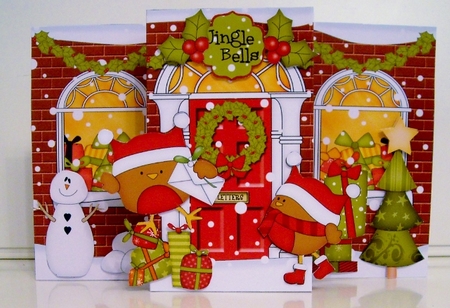 3D Xmas Bobbin Robin Up Front Card Decoupage by Pam Stubley