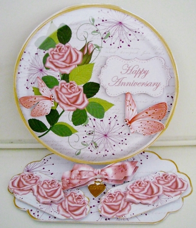 Pink Rose Anniversary Pretty Circle Easel Card Mini Kit by Pam Stubley