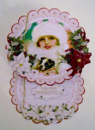 Vintage Christmas Lady Scalloped Round Easel Card Mini Kit by Pam Stubley