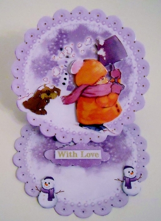 Shoveling the Snow Scalloped Round Easel Card by Pam Stubley