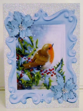 Lovely Robin in the Snow in Ornate Frame with Berries by Pam Stubley