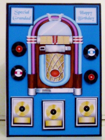 Male Birthday Card with Jukebox and Vinyl Records by Pam Stubley
