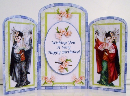 Triple Fold Geisha Blue Screen - Card Kit with Decoupage by Pam Stubley