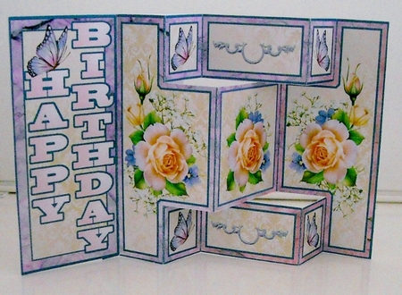 Shutter Surprise Card - Spring Roses on Brocade by Pam Stubley