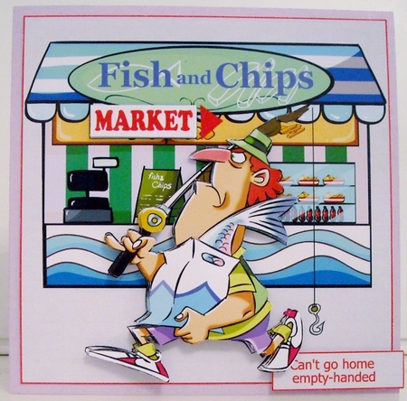Fish for Supper 7.5x7.5card with Decoupage by Pam Stubley