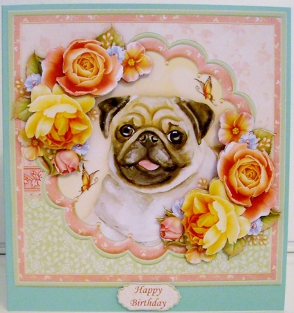 Pug & Summer Roses 8x8 Decoupage Mini Kit by Pam Stubley
