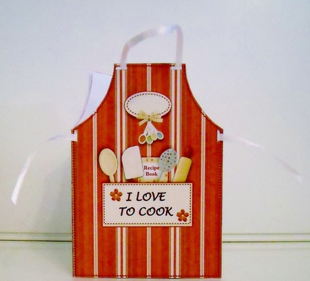 I Love To Cook - Shaped Cut & Fold Apron Card & Insert & Verse by Pam Stubley