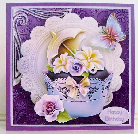Pretty cupcake Decoupage Card Front by Pam Stubley