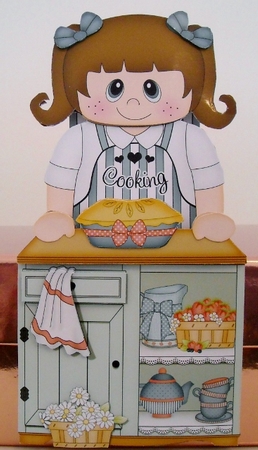 3D On the Shelf Card Kit - Cute Little Girl Madalyn Bakes a Pie in the Kitchen by Pam Stubley