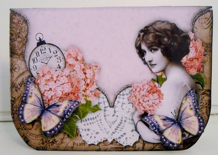 Envelop Card Vintage Flowers, lady & Butterflies Mini Kit by Pam Stubley
